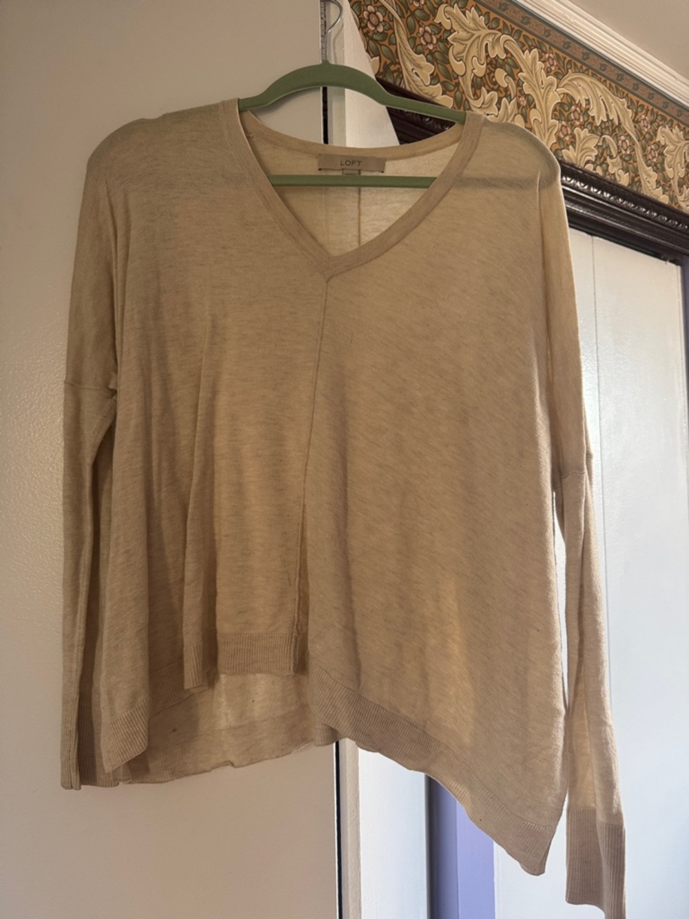 LOFT Beige V-Neck Lightweight Long Sleeve Top